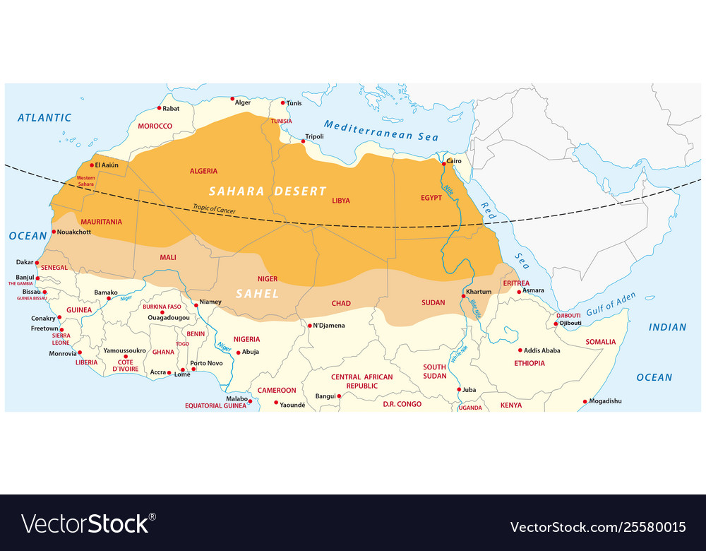 Map sahara desert and sahel zone Royalty Free Vector Image