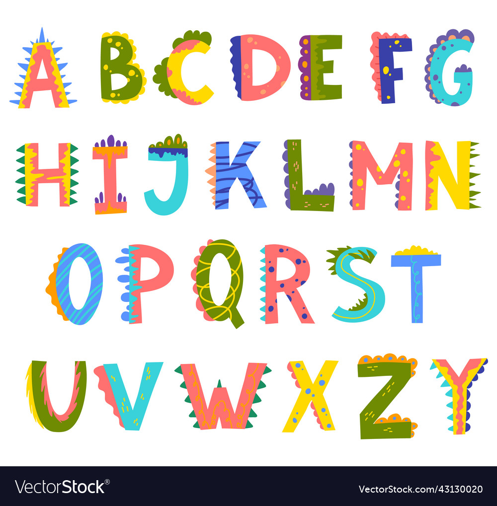 Cartoon color comic dino alphabet set Royalty Free Vector