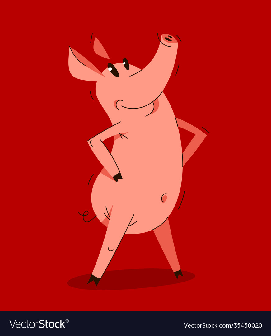 Funny cartoon pig standing confident and humorous Vector Image