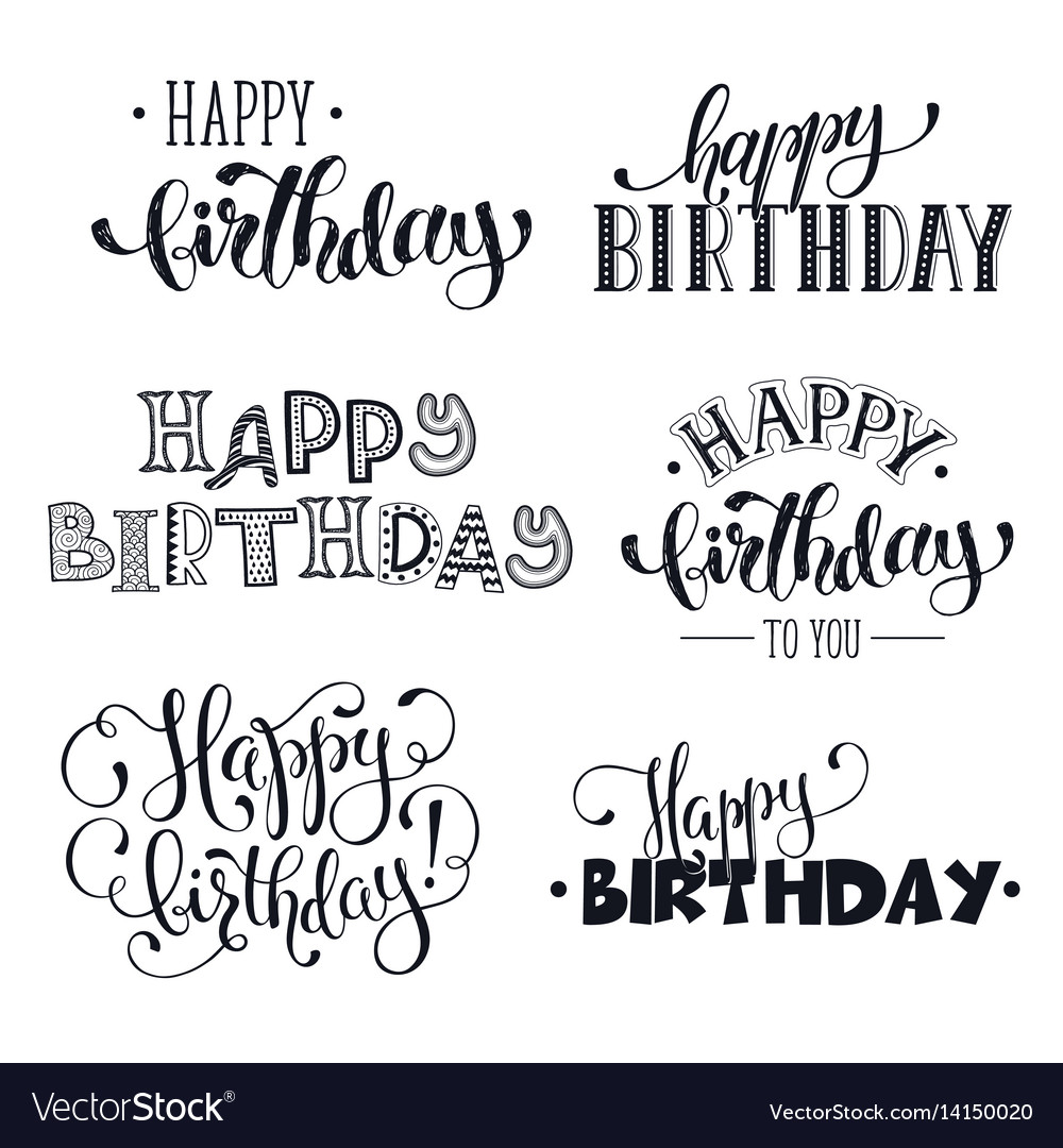 Hand written happy birthday phrases Royalty Free Vector