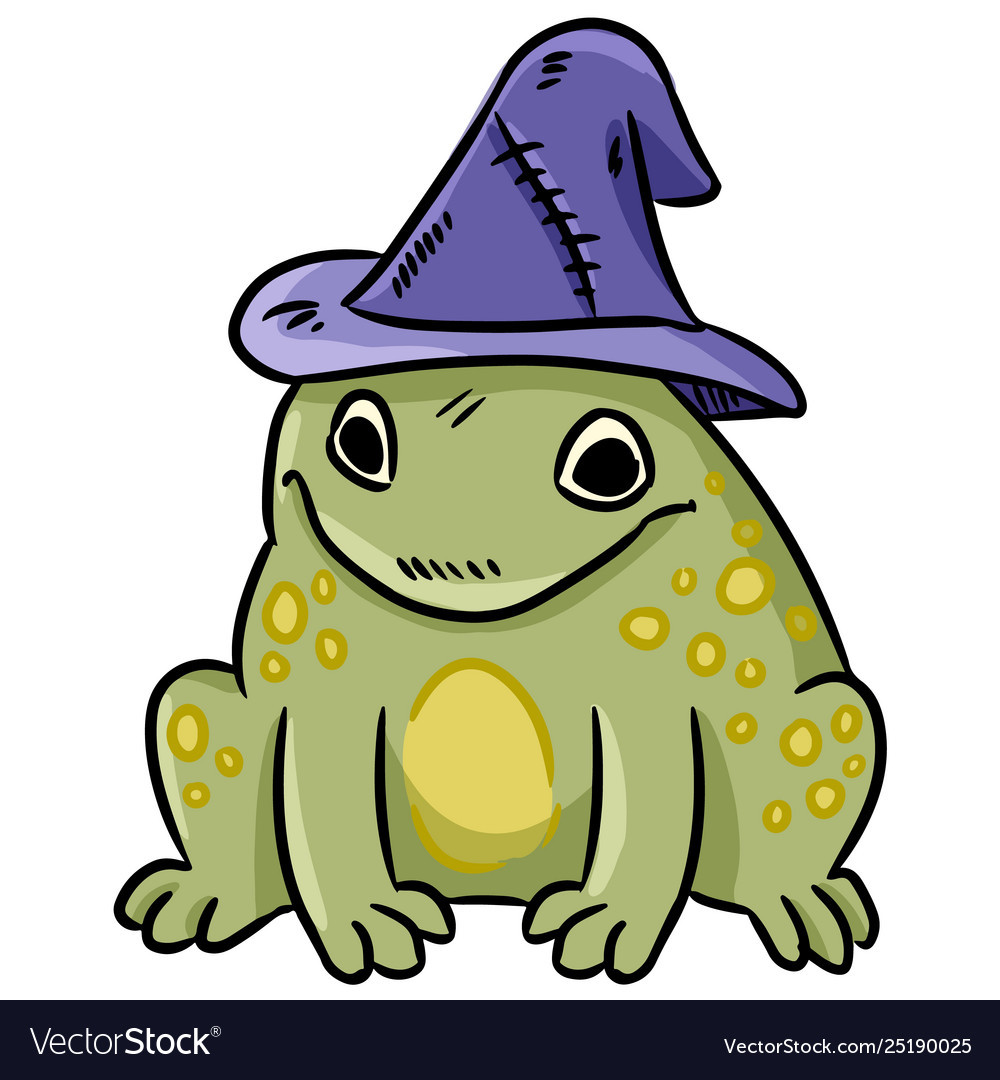 frog wearing witch hat