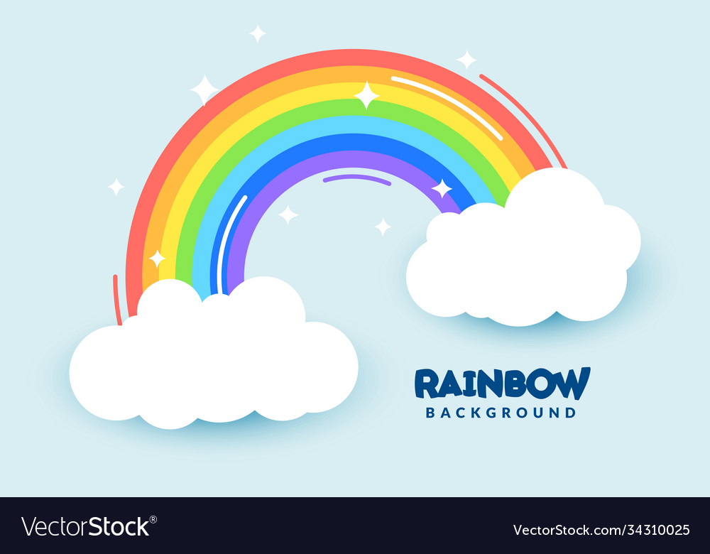 Colorful flat rainbow with clouds and stars Vector Image