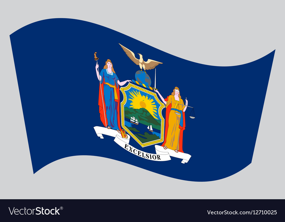 Flag new york state waving on gray background Vector Image