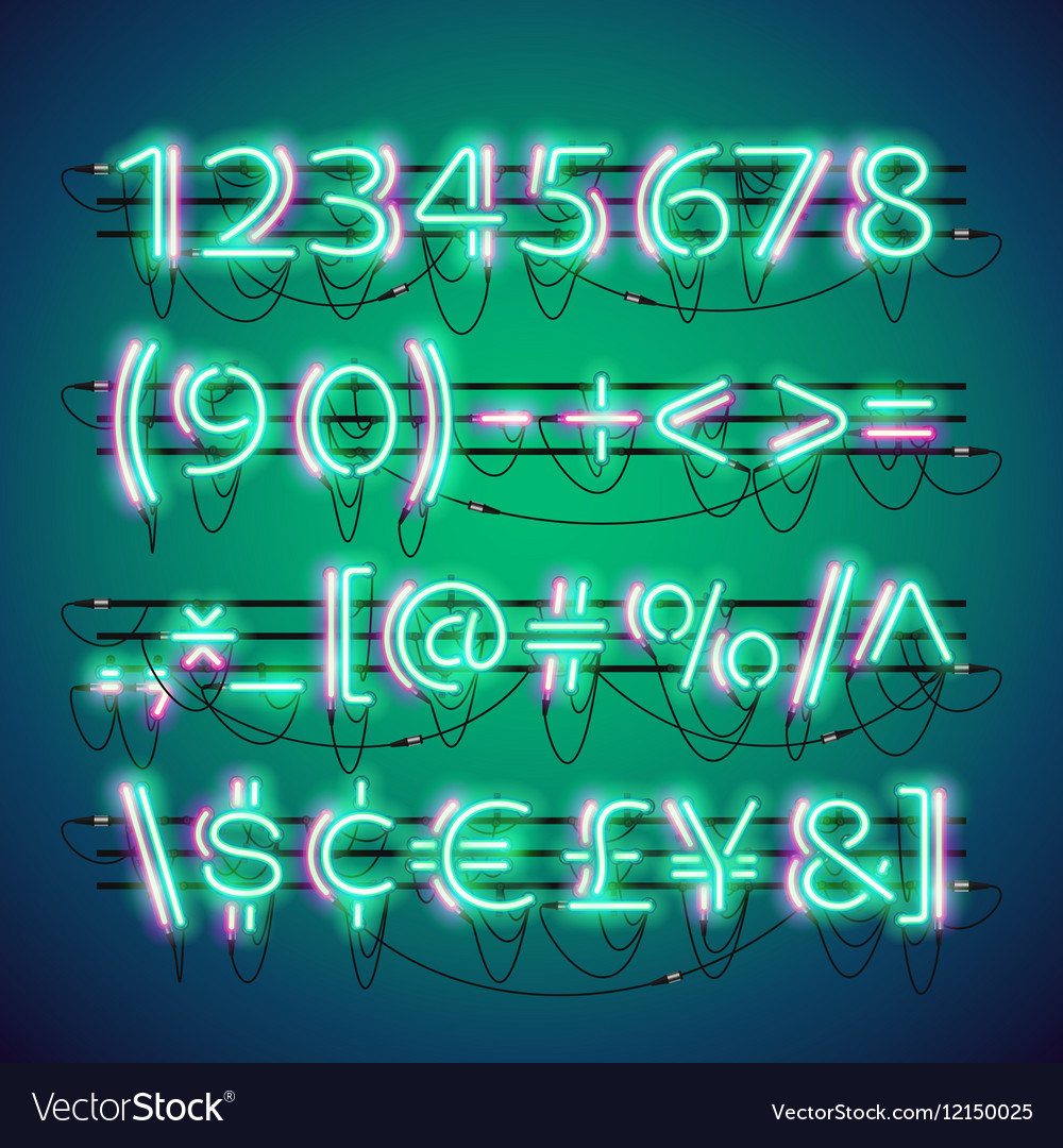 Glowing Double Neon Green Numbers Royalty Free Vector Image