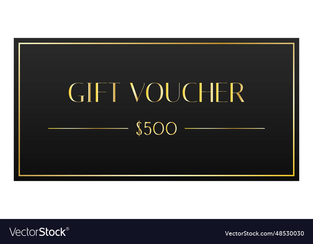 Black gift voucher template with gold elements Vector Image