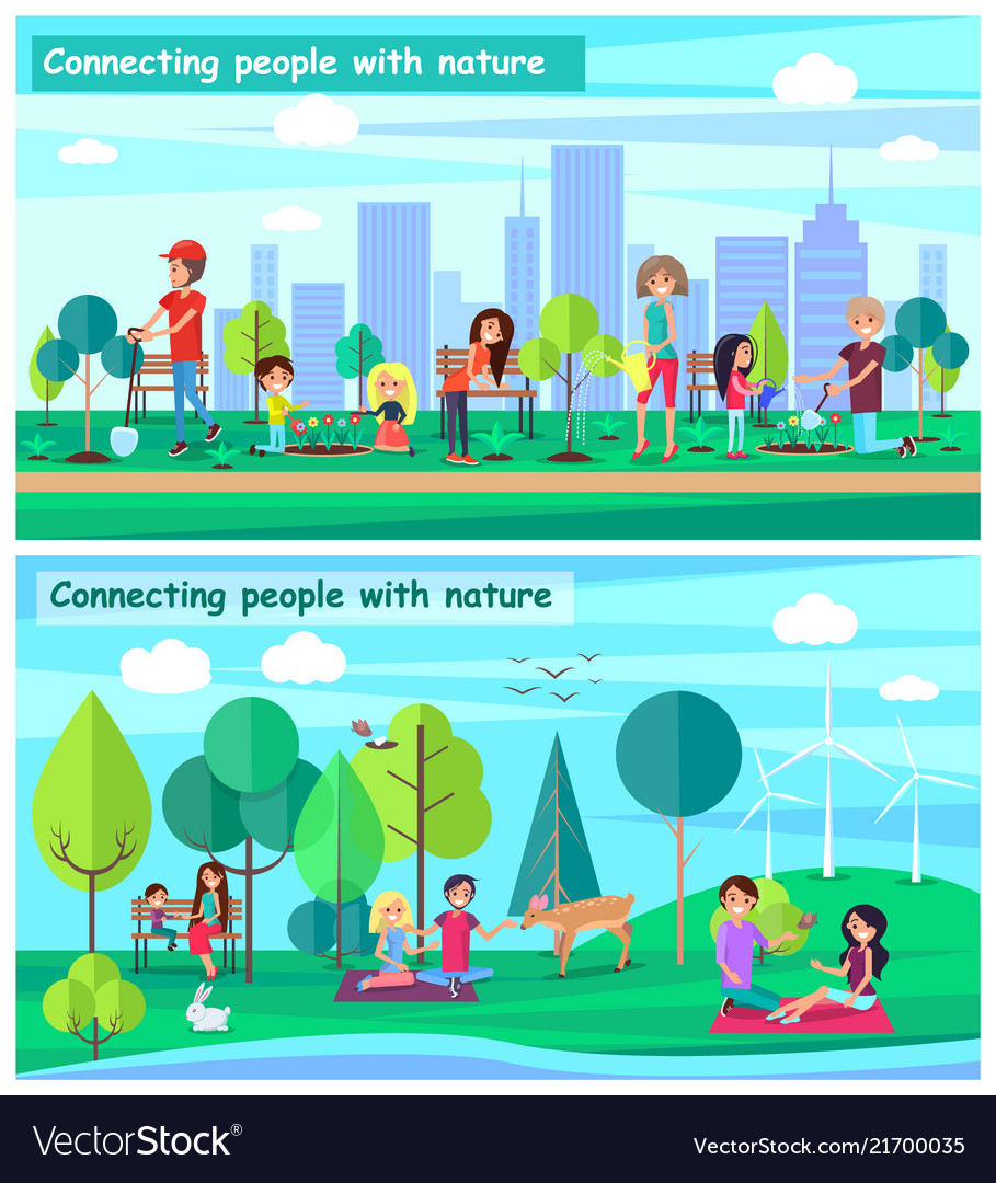 Connecting People With Nature Set Posters Vector Image