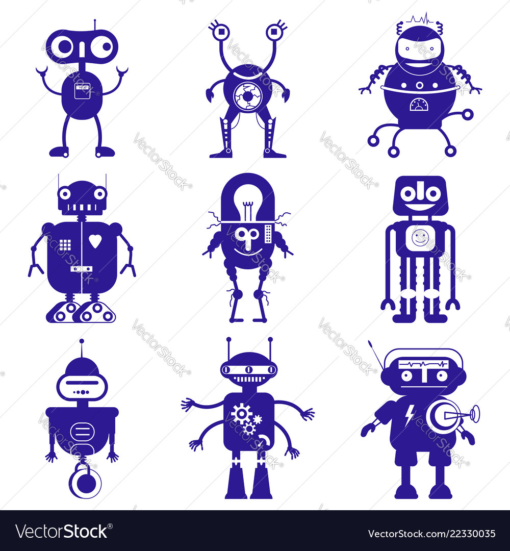 Cute Robots In Flat Style Royalty Free Vector Image Cute Robots In Flat Style Royalty Free Vector Image
