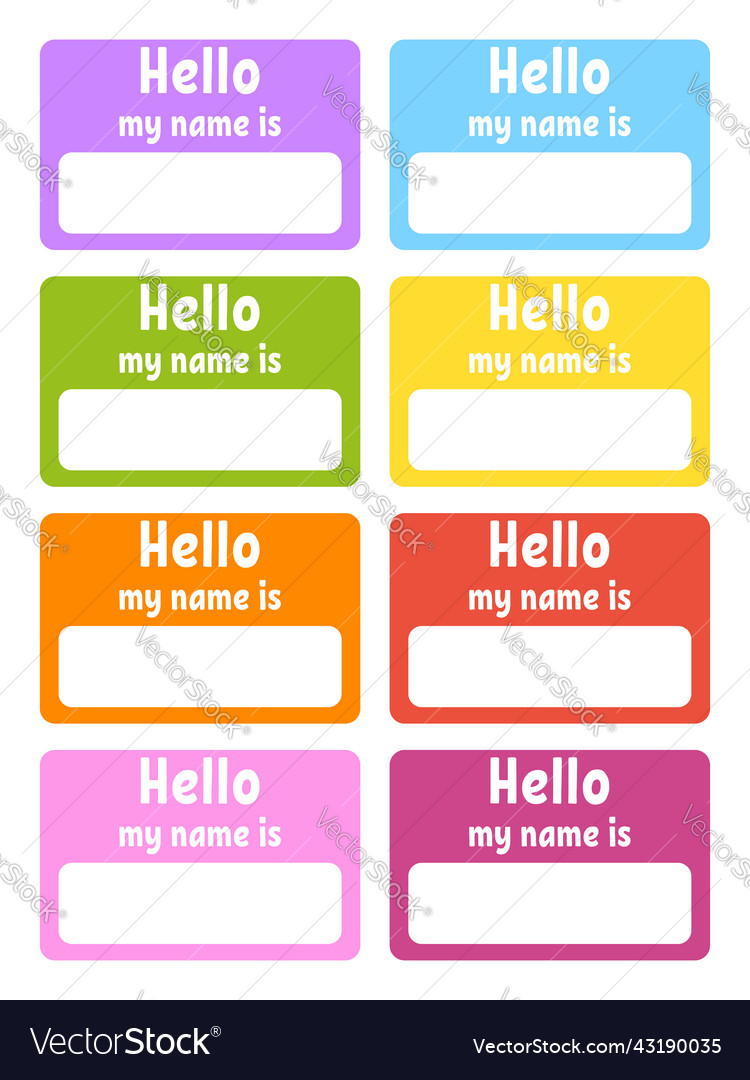 Hello Name Badge Bright Stickers Rectangular Vector Image