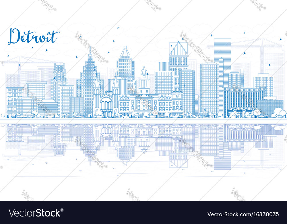 Outline detroit skyline with blue buildings and Vector Image