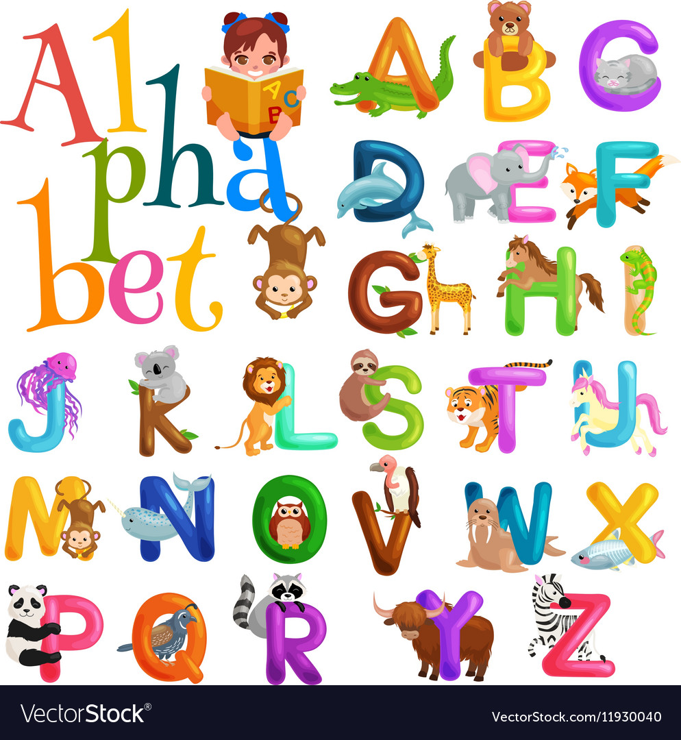 Animals alphabet set for kids abc education Vector Image