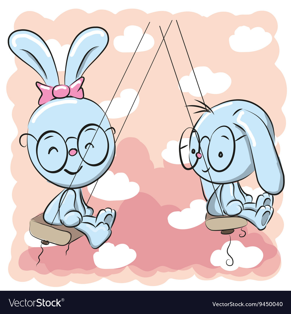 Cute rabbits on the swing Royalty Free Vector Image