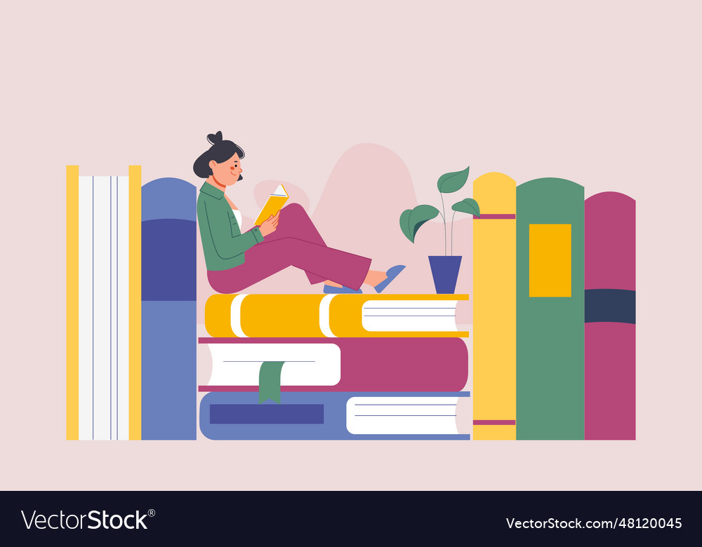 Girl reading book concept student read textbook Vector Image