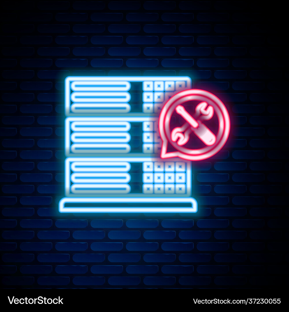 Glowing neon line database server with screwdriver