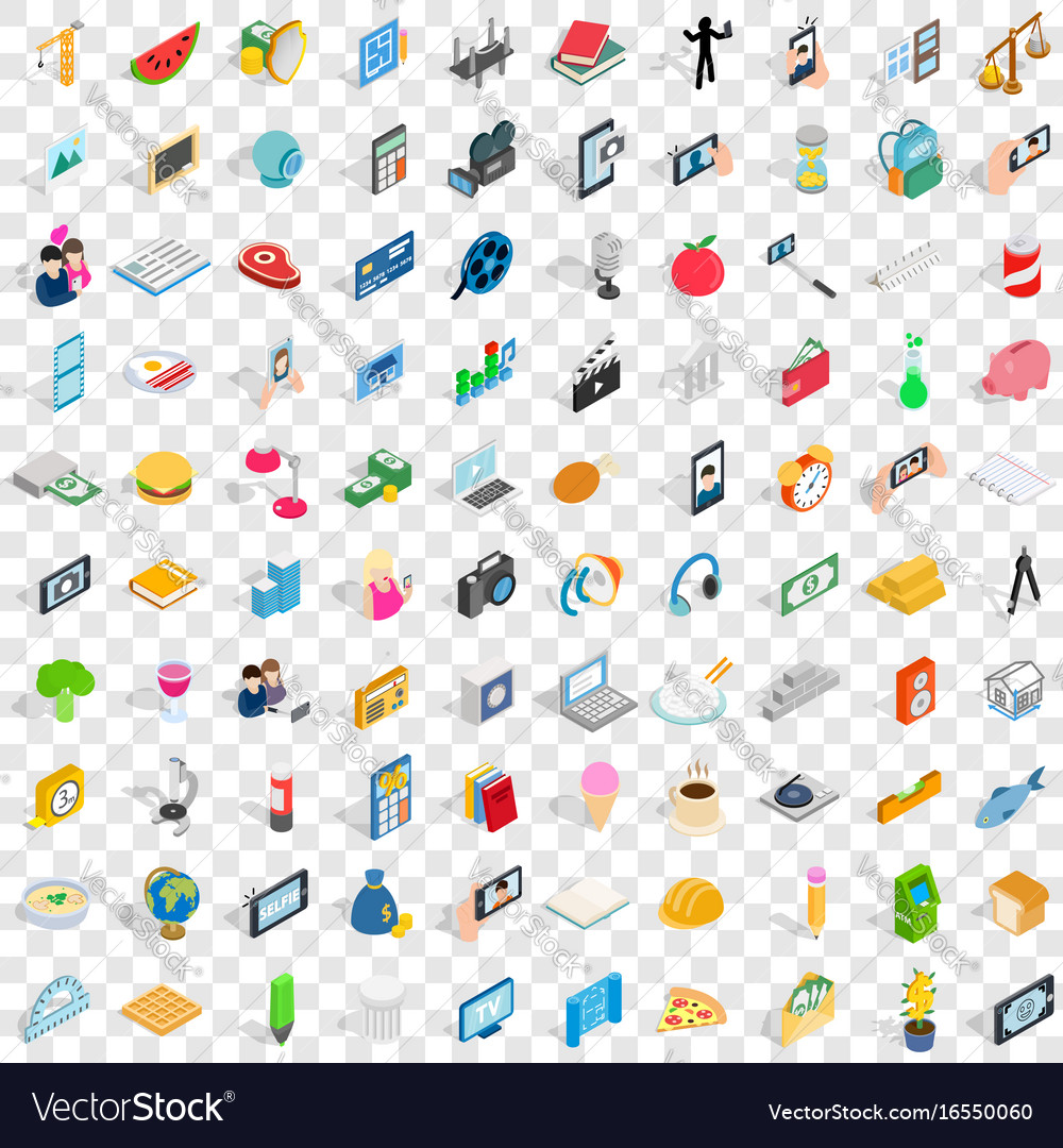 100 feature icons set isometric 3d style Vector Image