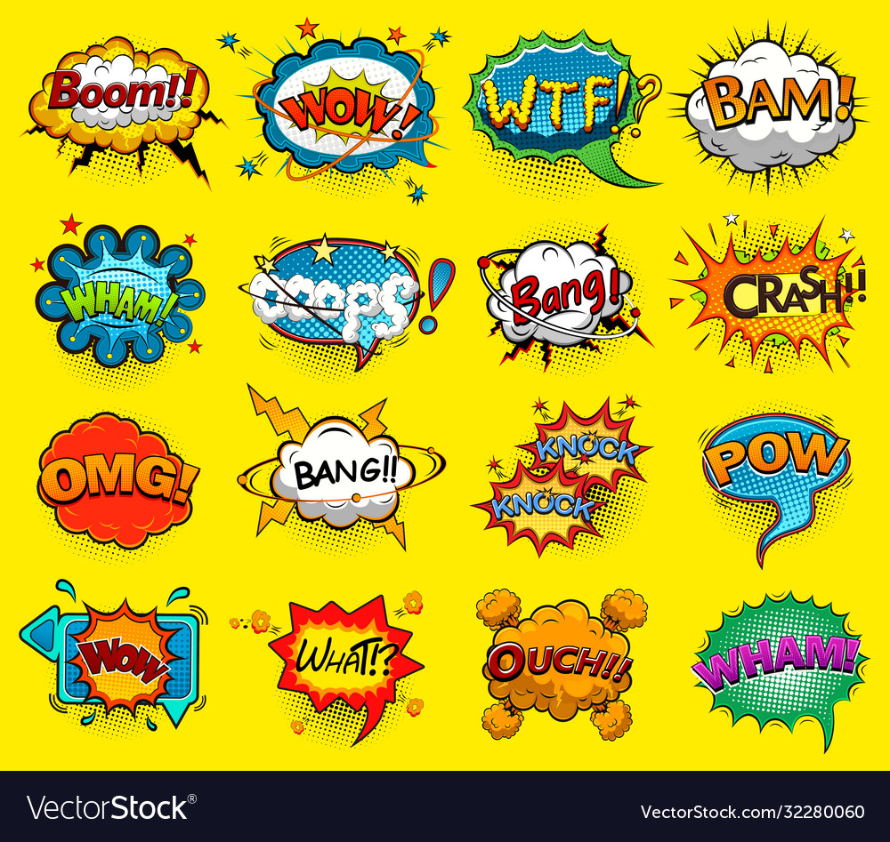 Comic Speech Bubbles Screams Phrases Sounds Vect Vector Image