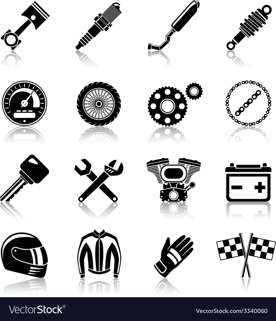 Motorcycle Parts Black Set Royalty Free Vector Image