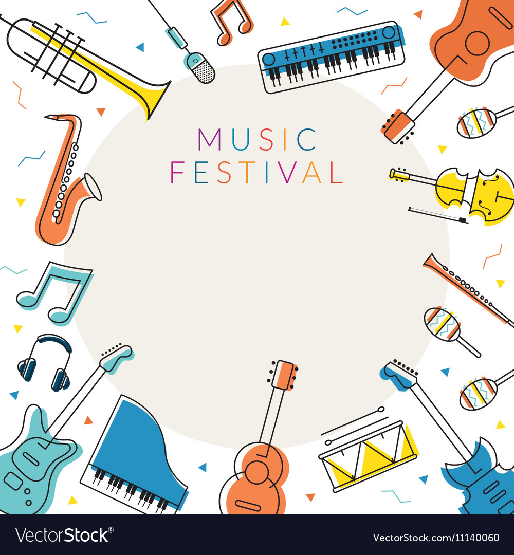 Music instruments objects frame line design Vector Image