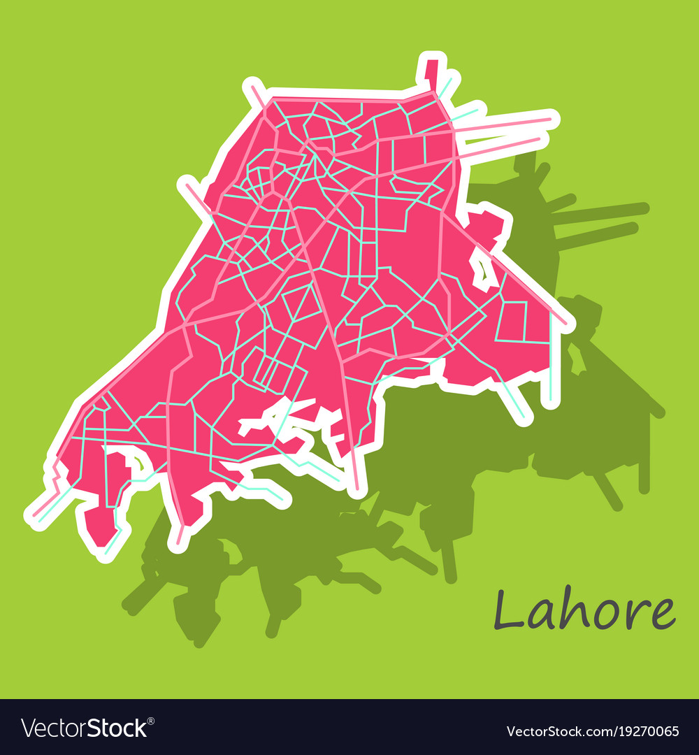 Lahore city map color sticker panoramic Royalty Free Vector