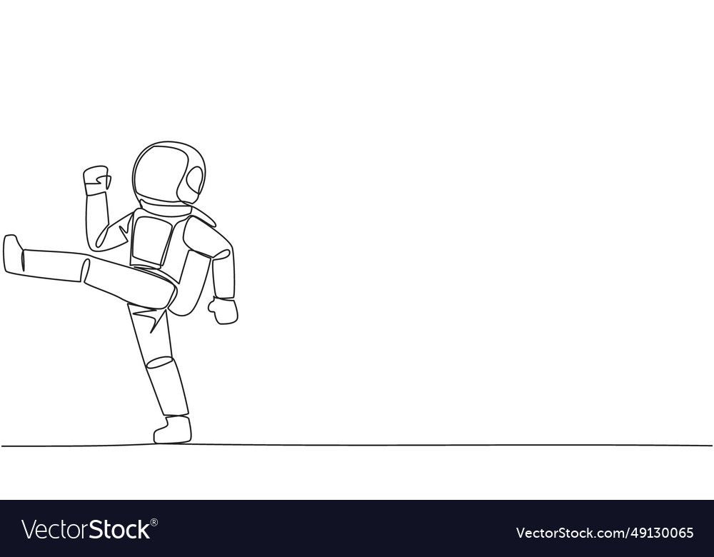 Single continuous line drawing astronaut doing Vector Image