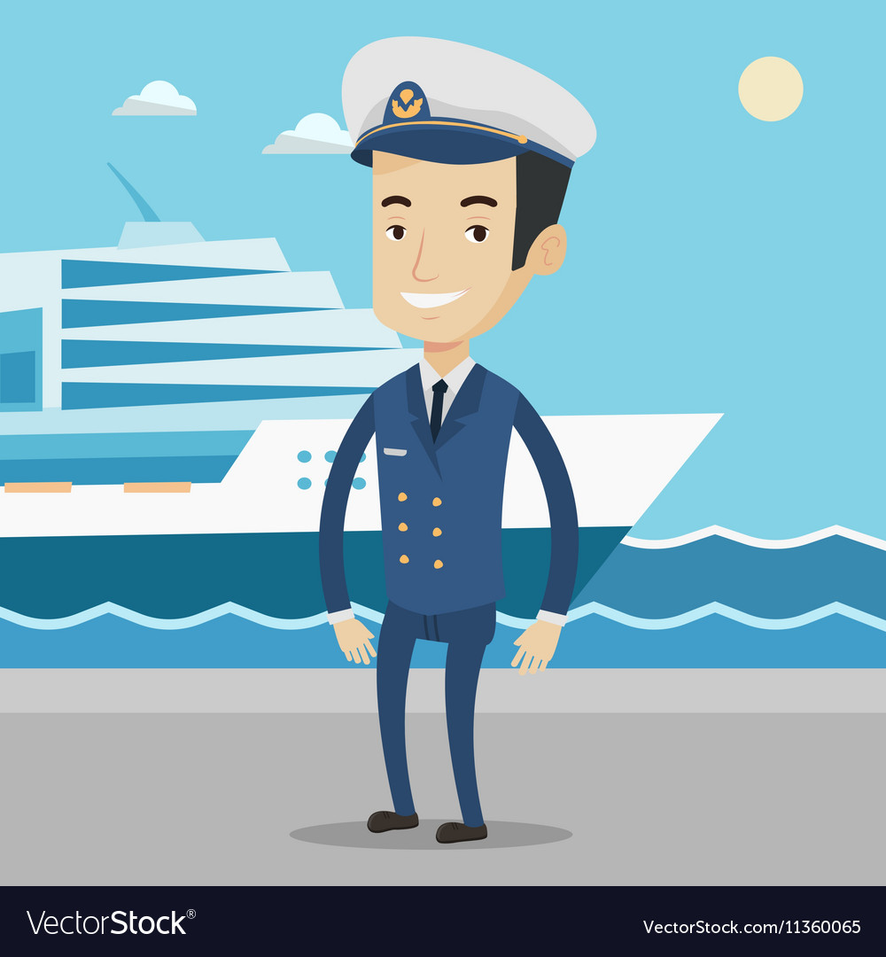 Smiling ship captain in uniform at the port Vector Image