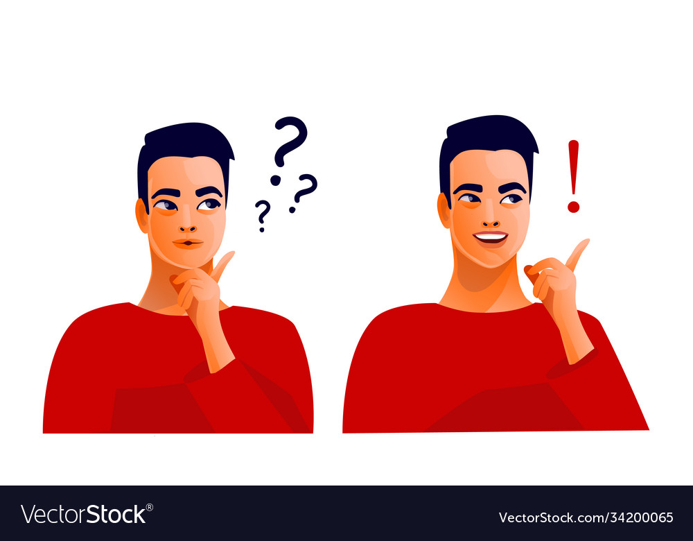 Thinking man happy male face ideas clever guy Vector Image