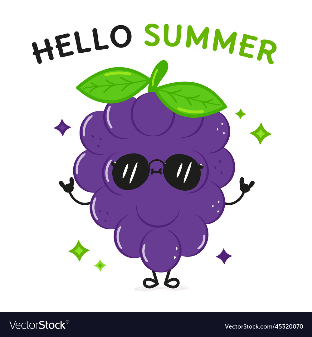 Cute funny grape character hand drawn Royalty Free Vector
