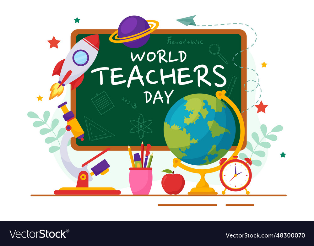 Happy teachers day with school equipment Vector Image