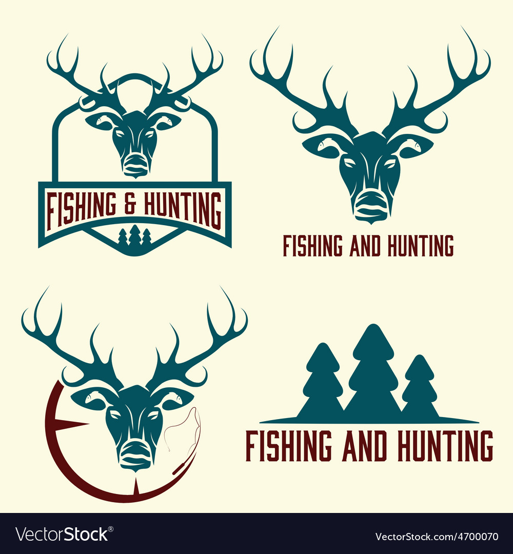 Hunting and fishing vintage set Royalty Free Vector Image