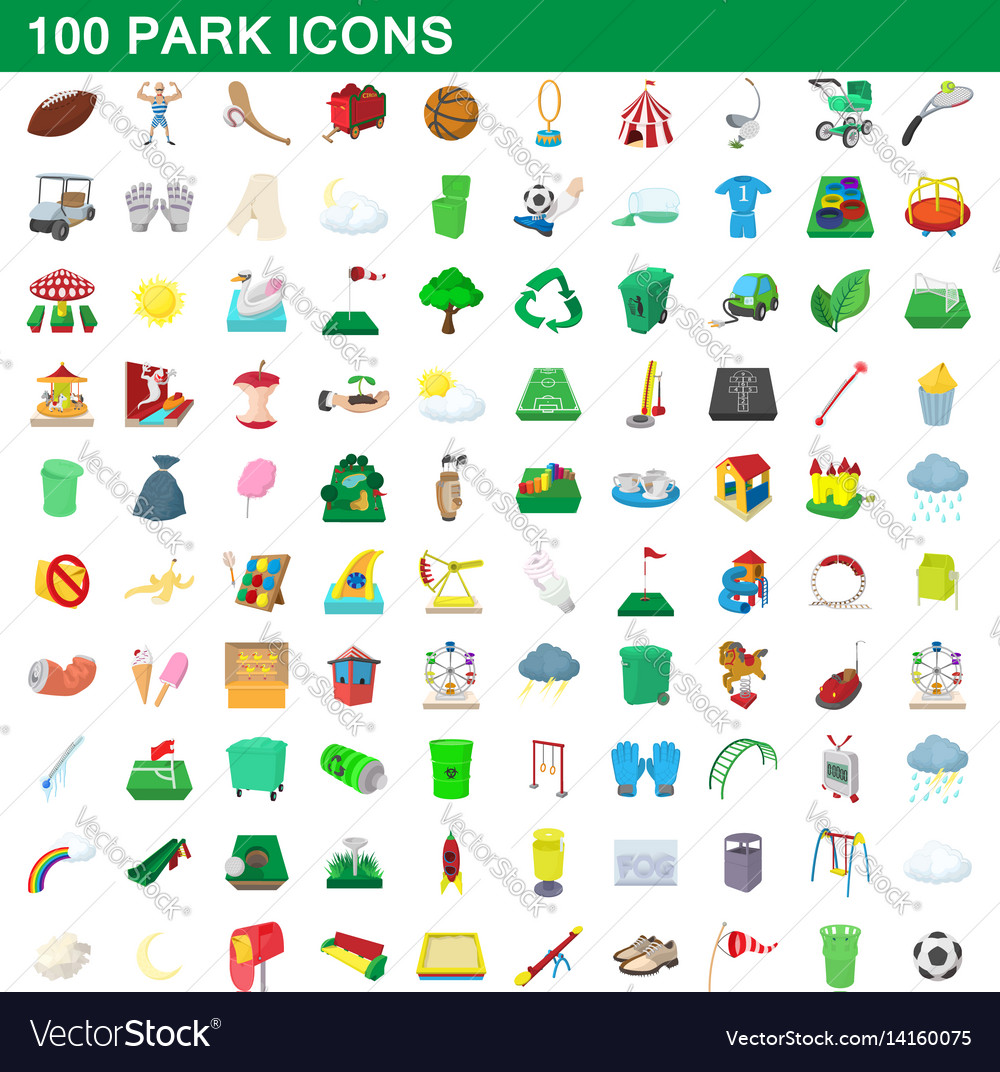 100 park icons set cartoon style Royalty Free Vector Image