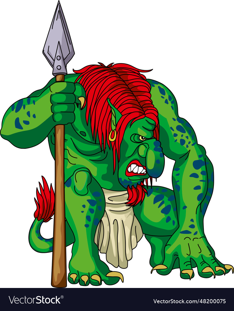 Green Mountain Troll With A Spear In His Hand Vector Image