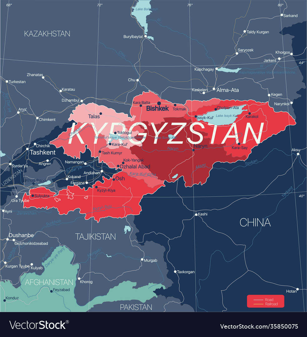 Kyrgystan country detailed editable map Royalty Free Vector