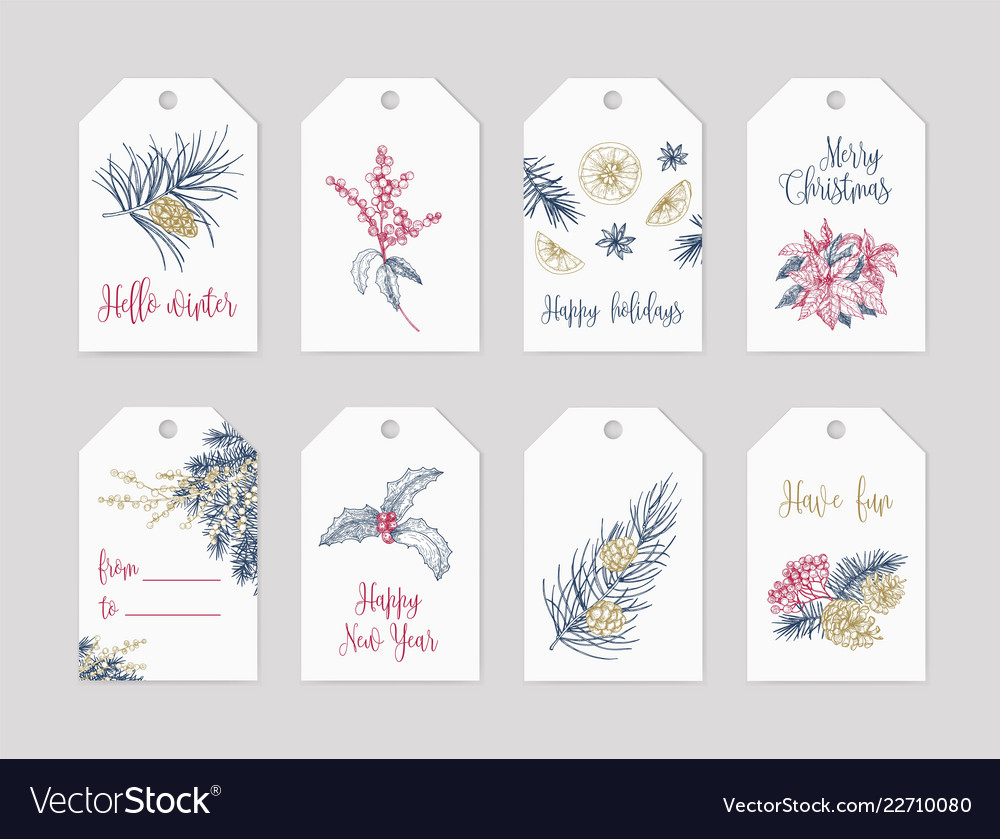 bundle of winter holiday label or tag templates vector image holiday label templates