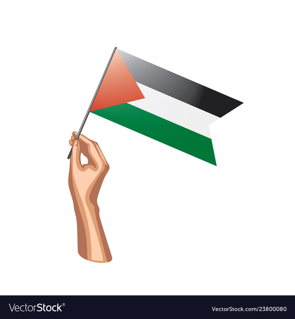 Palestine flag and hand on white background Vector Image