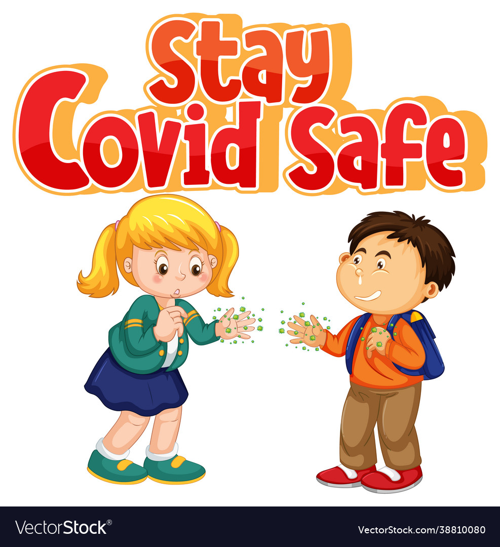 Stay covid19 safe font in cartoon style with two Vector Image