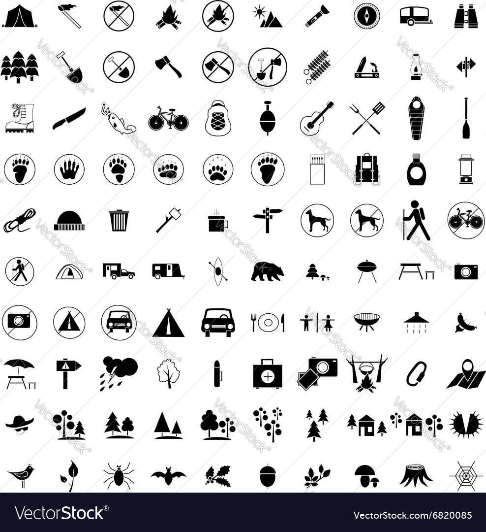 100 camping icons set Royalty Free Vector Image