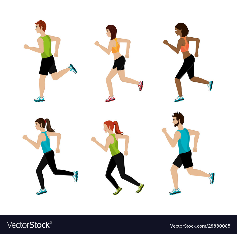 Group athletic people avatar characters Royalty Free Vector