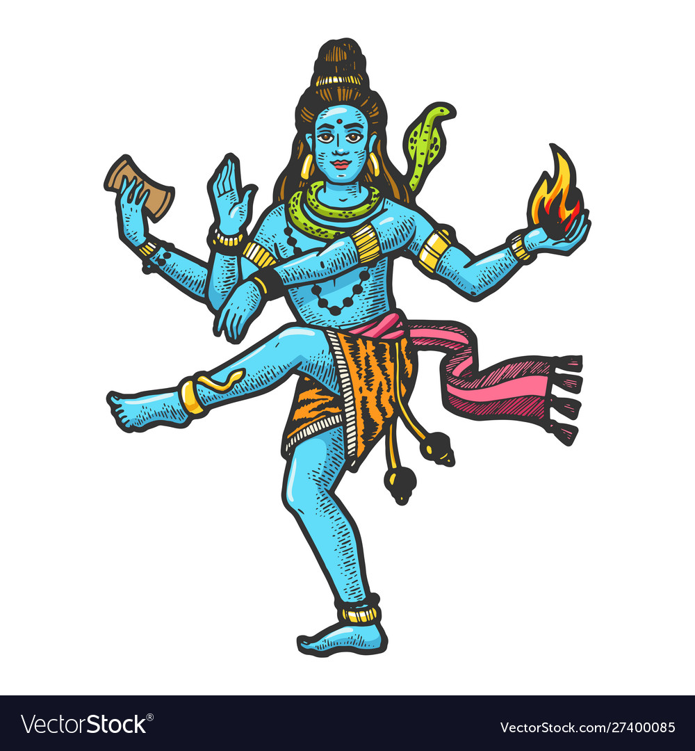 Shiva indian god engraving Royalty Free Vector Image