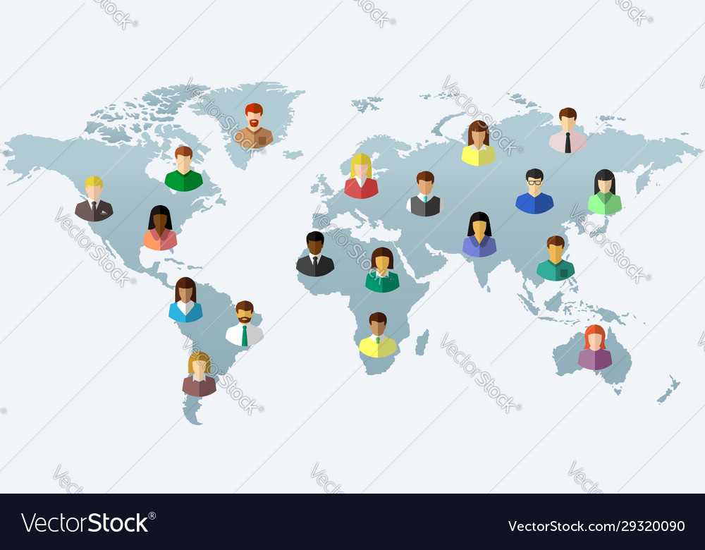 Diverse people and world map Royalty Free Vector Image