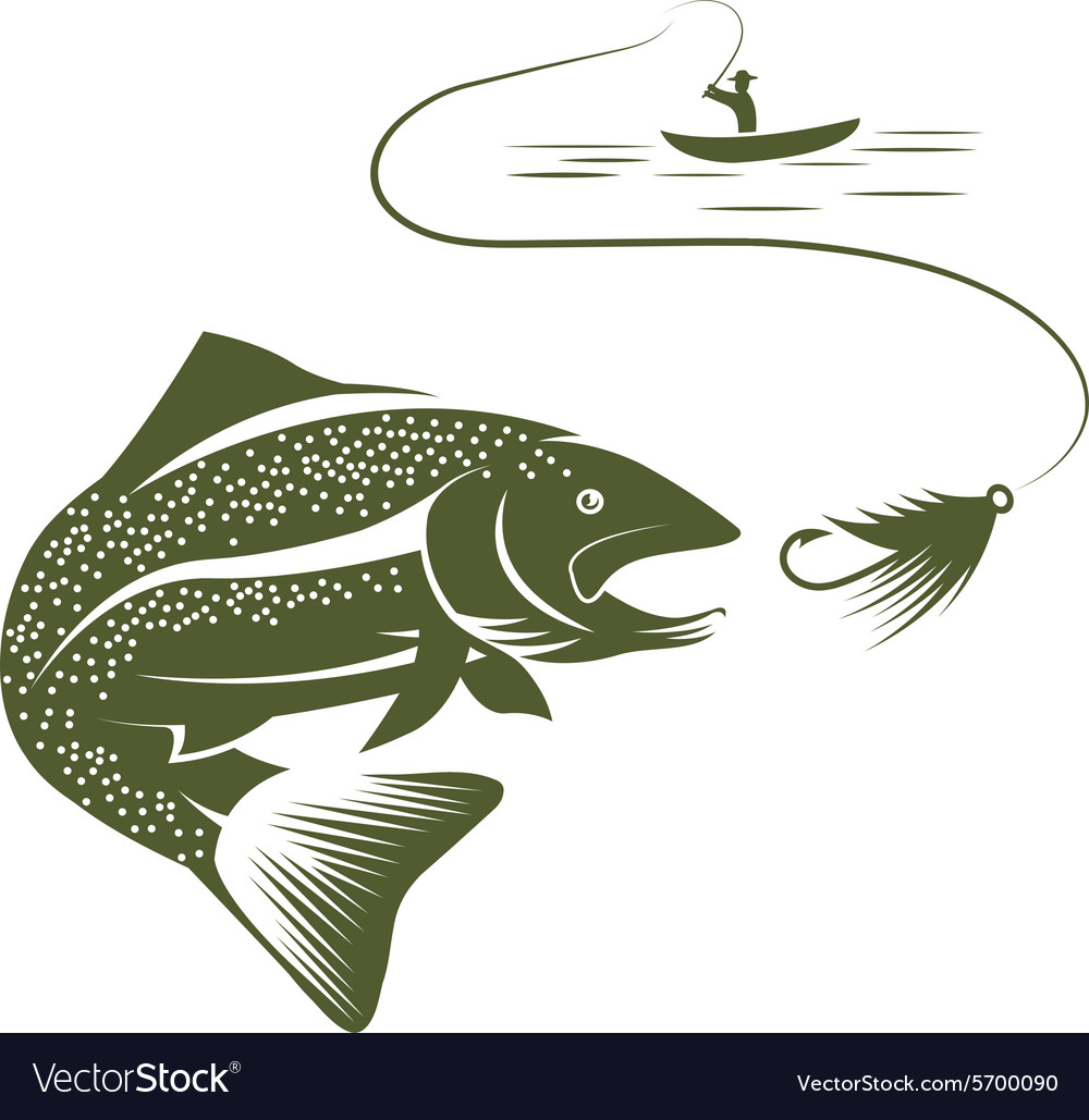 Fisherman In Boat And Trout Royalty Free Vector Image