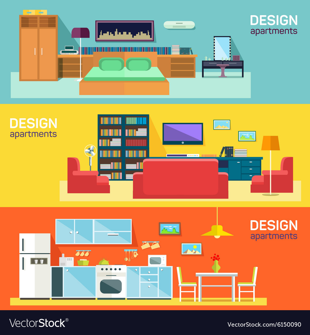 Home interior design for kitchen bed and sitting Vector Image