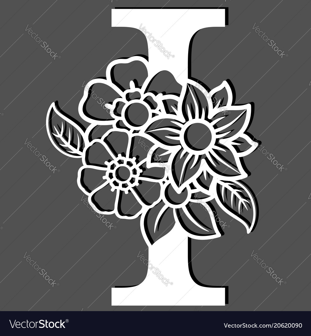 Letter silhouette with flowers letter i Royalty Free Vector