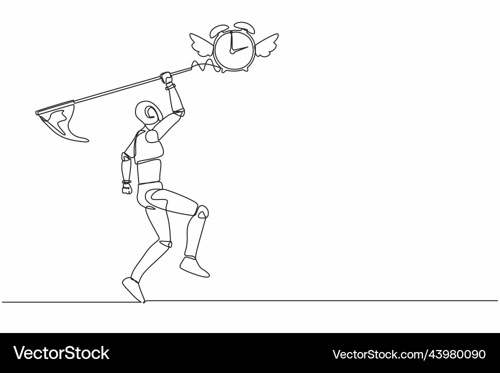 Single continuous line drawing robot try Vector Image
