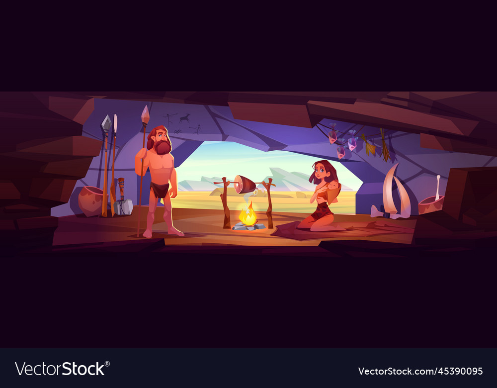 Ancient cave people prehistoric age human family Vector Image