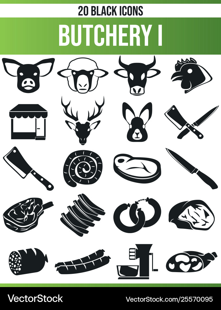 Black icon set butchery i Royalty Free Vector Image