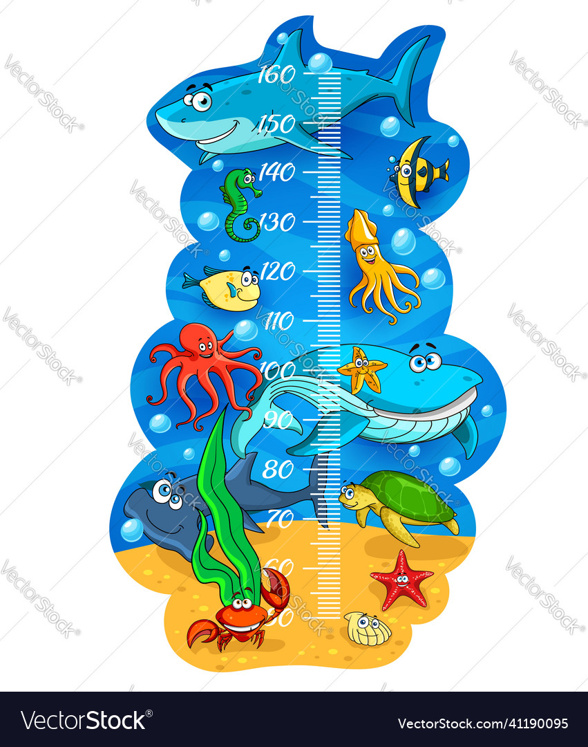 Kids height chart cartoon sea animals growth meter