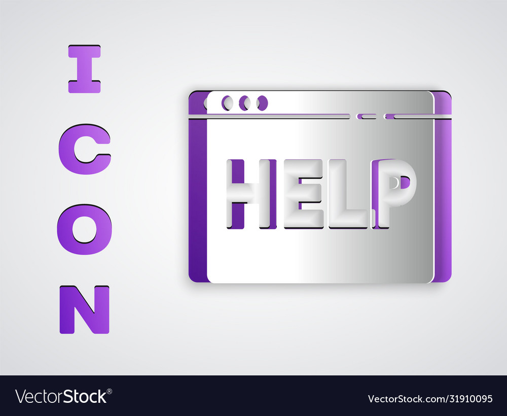 Paper cut browser help icon isolated on grey Vector Image