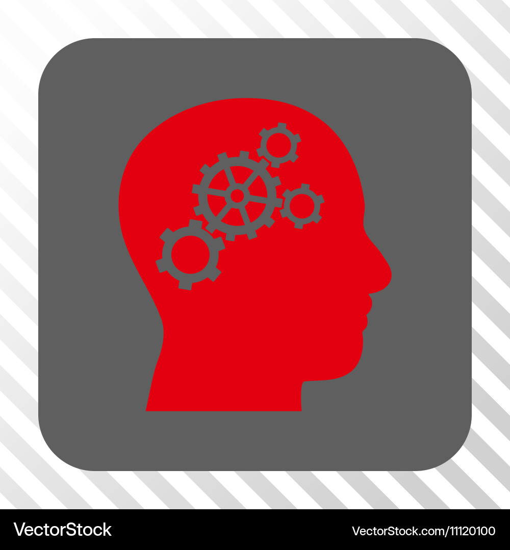 Brain gears rounded square button Royalty Free Vector Image