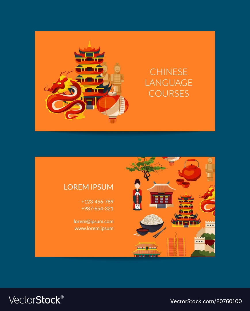 Flat style china elements business card vector image Flat style china elements business card