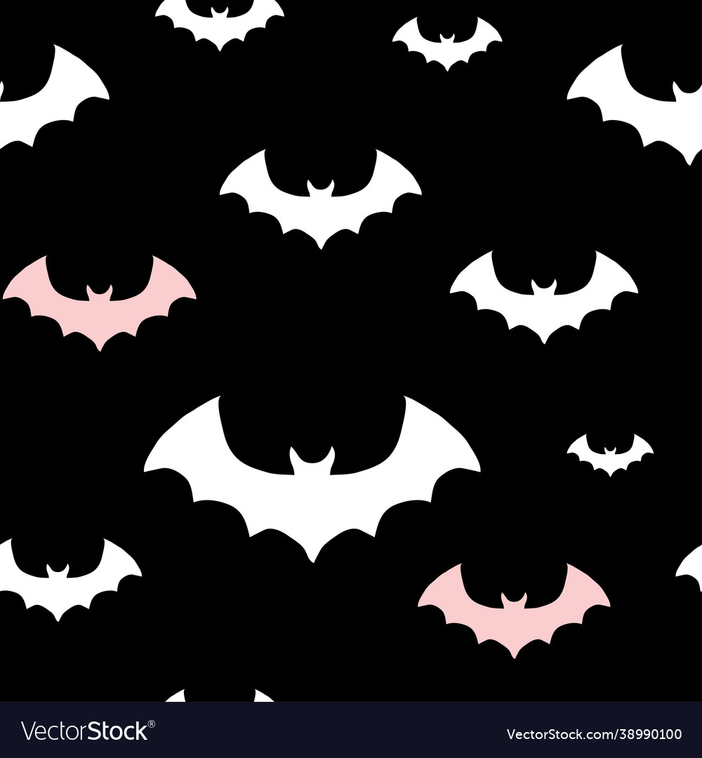 Halloween pattern with white and pink bats Vector Image