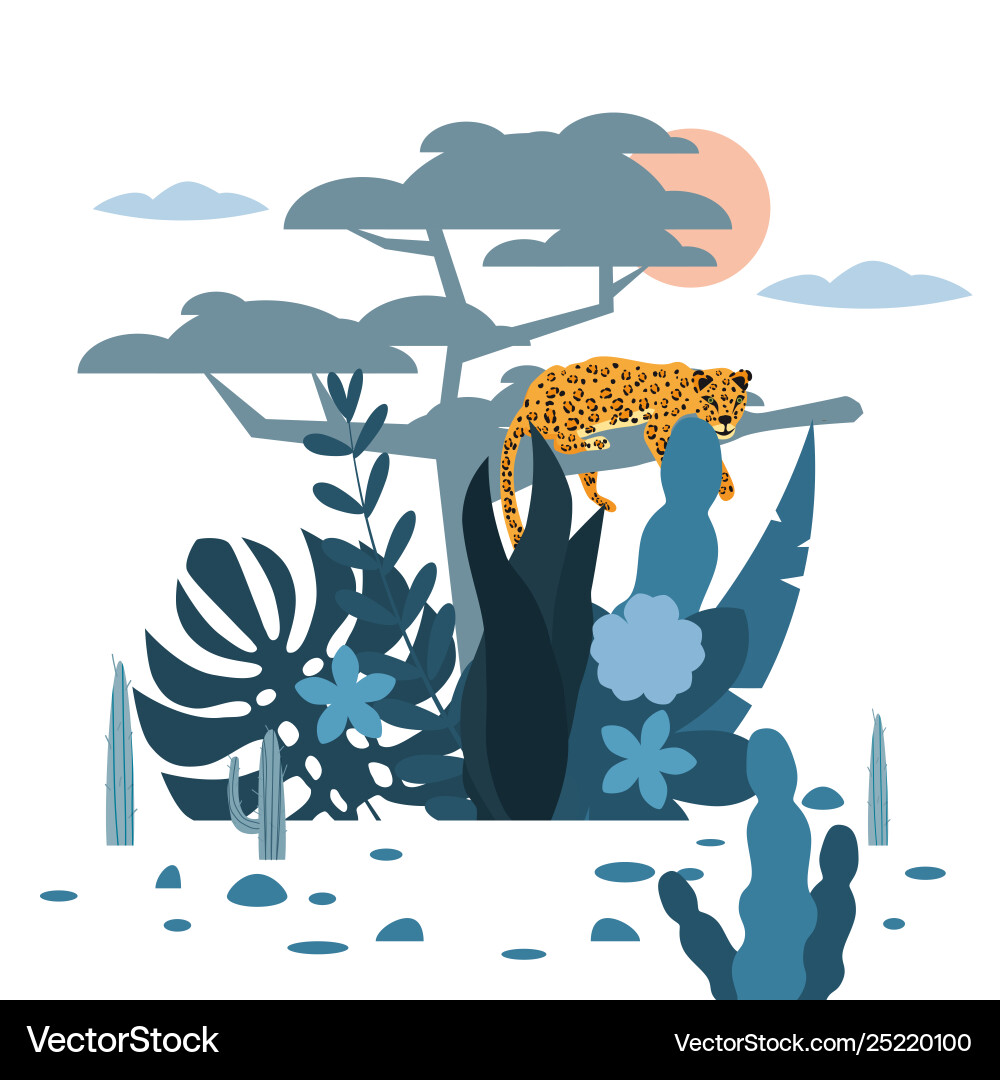 Leopard sitting on a tree cute plant Royalty Free Vector